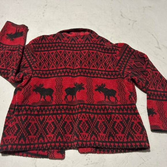 **David Paul New York Sweater Jacket - Red Fleece with Moose Design** - Picture 4 of 4